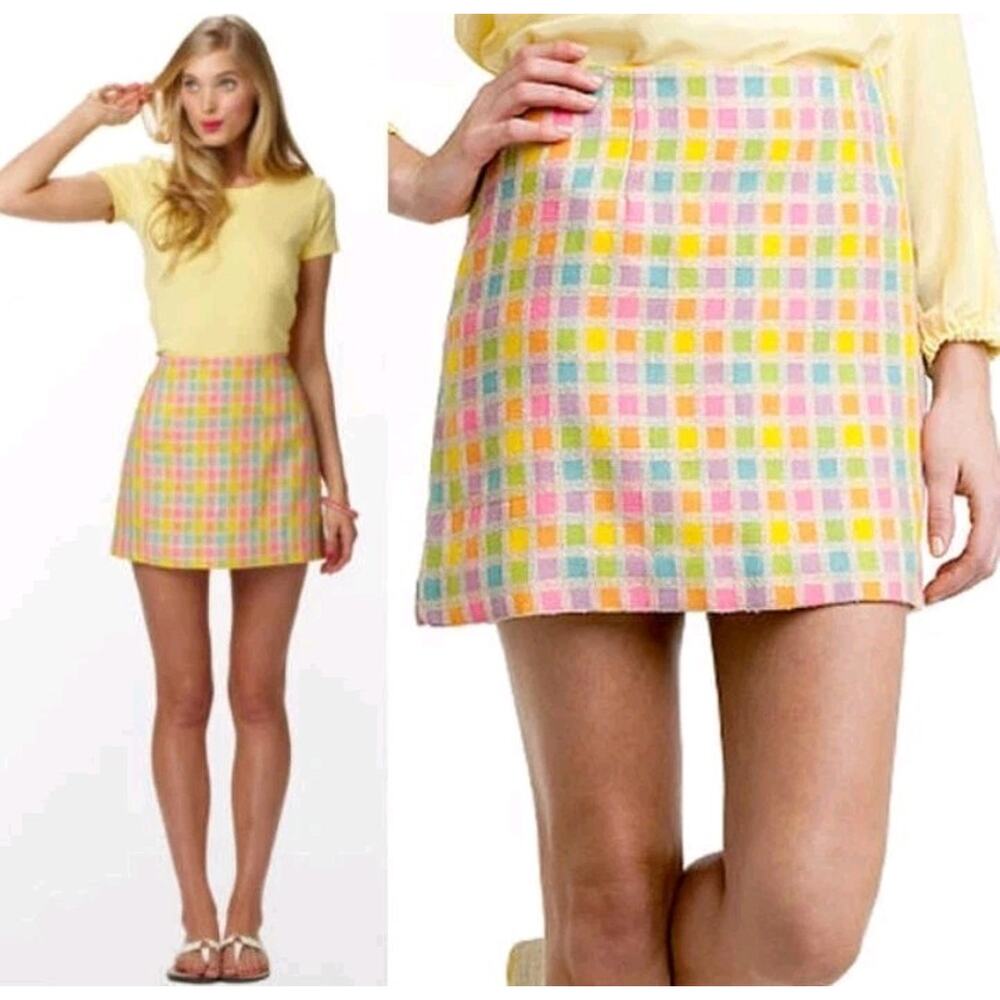 Lilly Pulitzer Talia Give Me Wings Multi Checkered Boucle Mini Skirt Size 8